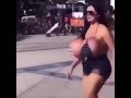 Woman With Big Boobs Walking Outside While Lana Del Ray Music Remix Playing On The Back Round