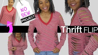 DIY Thrift Flip - Long Sleeve T-shirt Refashioned | No Sew Project