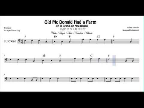 Old Mc Donald Had a Farm Sheet Music for Cello Bassoon Trombone Tube and Euphonium in F key