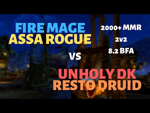 Fire Mage/Assa Rogue vs Unholy DK/Resto Druid | Hook Point | 2000+ MMR | 8.2 BFA