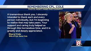 Cpl. Cole's wife says husband was cremated, family planning site