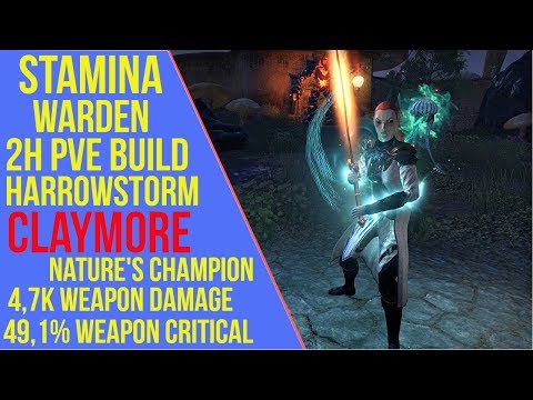 ESO 2H Stamina Warden PVE Build & Gameplay - Claymore - Harrowstorm