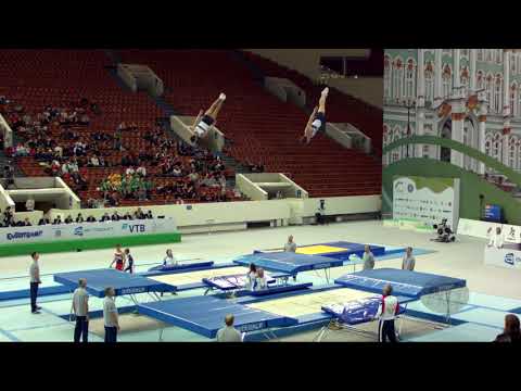 Russian Federation 1 (RUS) M - 2018 Trampoline Worlds, St. Petersburg (RUS) - Qualif Synchro R1