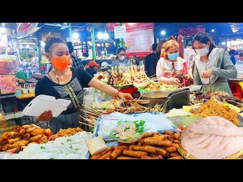 Cambodia Street Food - Rice Noodle Soup, Nom Krok, Spring Roll, Yellow Pancake, Snacks, & More