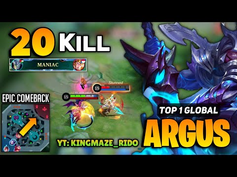 EPIC COMEBACK! Argus Hyper Gameplay  [ Top 1 Global Argus Best Build ] By YT: KINGMAZE_RIDO - MLBB
