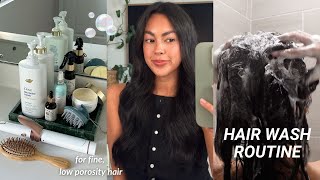 full hair wash day routine + styling // for fine, low porosity hair