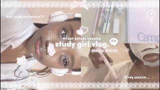 STUDY GIRL vlog: after school routine 🎀 study sessions, mall, productive days ₊˚⊹♡