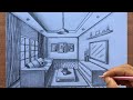 How to Draw a Living Room using 1-Point Perspective step by steps