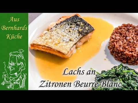 Lachs-Filet mit Knusperhaut und Zitronen-Butter-Soße