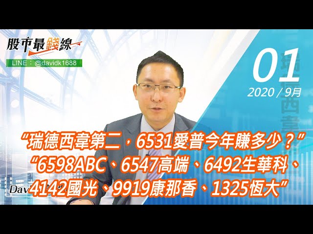20200901《股市最錢線》#高閔漳，“瑞德西韋第二，6531愛普今年賺多少？” “6598ABC、6547高端、6492生華科、4142國光、9919康那香、1325恆大”