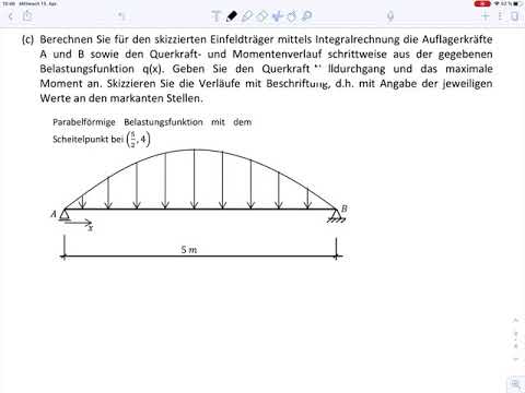 Exercise sheet 6, problem c – Shear force and moment diagram via integral