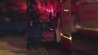 Trabzon’da park halindeki elektrikli otomobil gece yandı