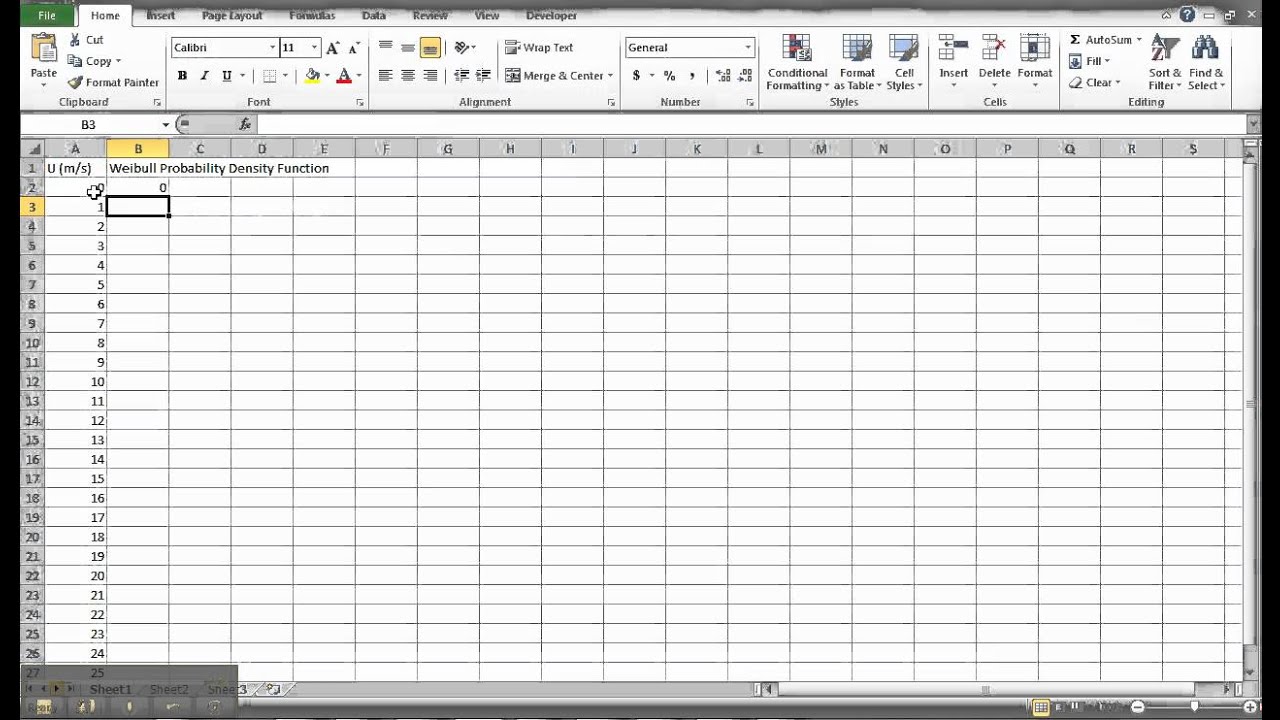 Weibull Probability Density Function in Excel