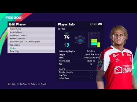 Wout Faes face e football pes 2021 stade de reims