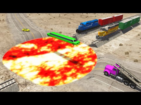 Trains Vs Cars Vs 🔥 Giant Lava Pit 🔥 | BeamNG.Drive | BeamNG Royal