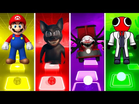 Super Mario Vs CARTOON CAT Vs Choo Choo Charles Vs Rainbow Friends Red - Tiles Hop EDM Rush!