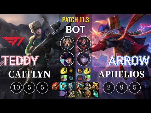 T1 Teddy Caitlyn vs Arrow Aphelios Bot - KR Patch 11.3