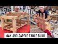 Oak and sapele wood table build with lots of joinery