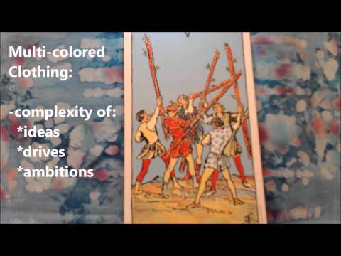 5 of Wands: Symbols of the Rider Waite-Smith Tarot, learn tarot symbolism, lesson