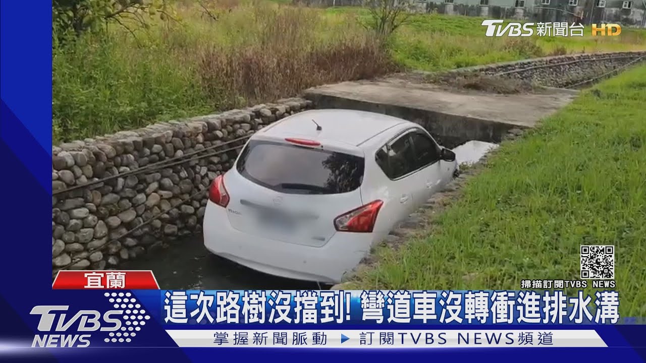 這次路樹沒擋到! 彎道車沒轉衝進排水溝