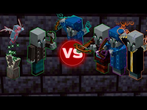 Vex + Vindicator vs Pillager + Evoker + Illusioner - Minecraft Mob Battle 1.16.2