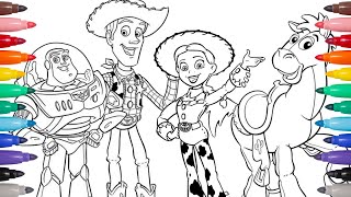 TOY STORY COLORING PAGES - Coloring Woody, Buzz Bullseye and Jessie