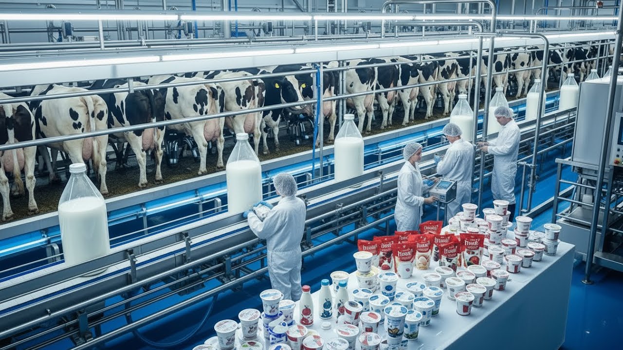 Inside a Modern Milk Processing Factory – From Dairy Farm to Finished Product