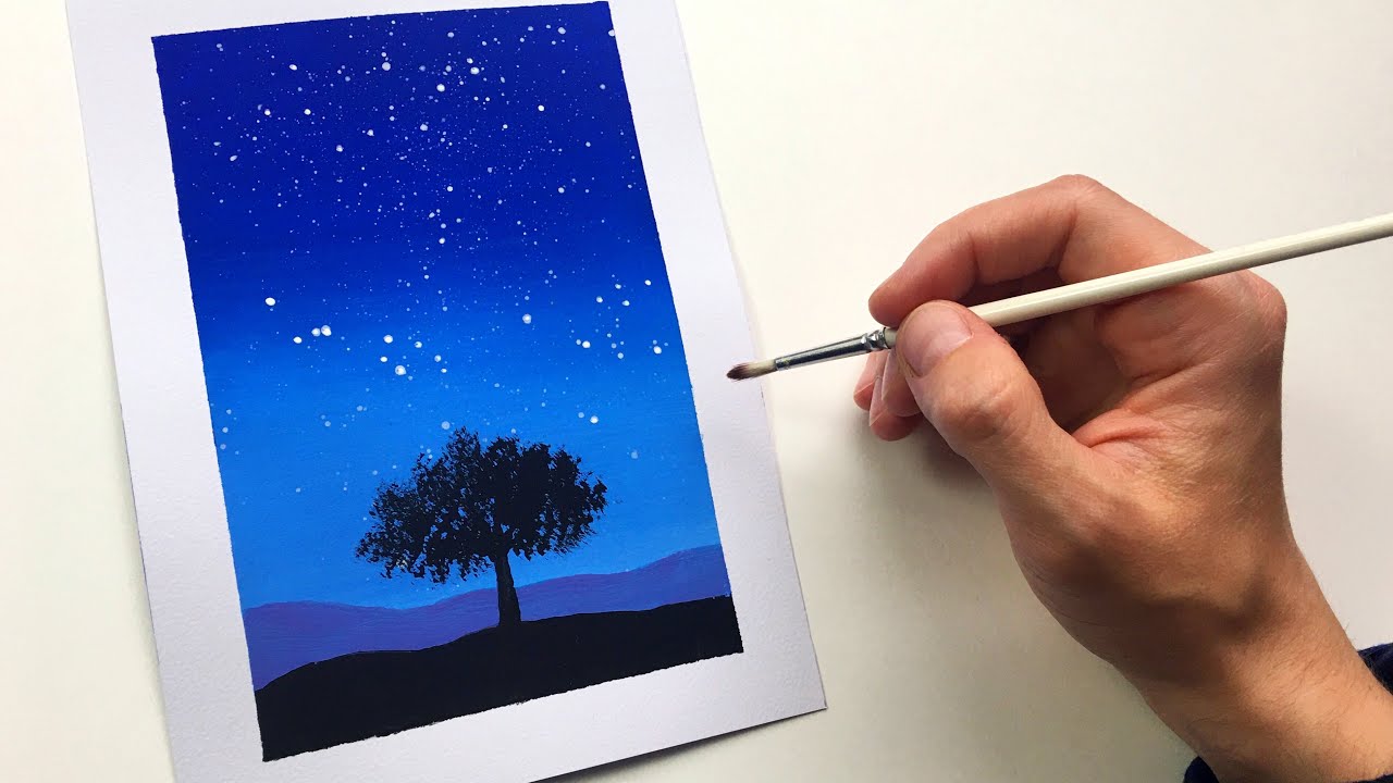 Blue Starry Night for Beginners | Easy Painting Tutorial Step by Step