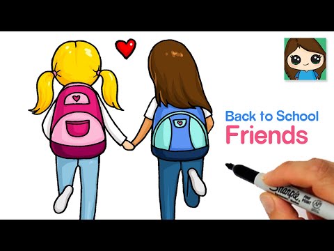 How to Draw Best Friends Holding Hands 💕Back to School