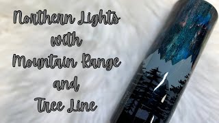 Northern Lights with Mountain Range and Forest Outline