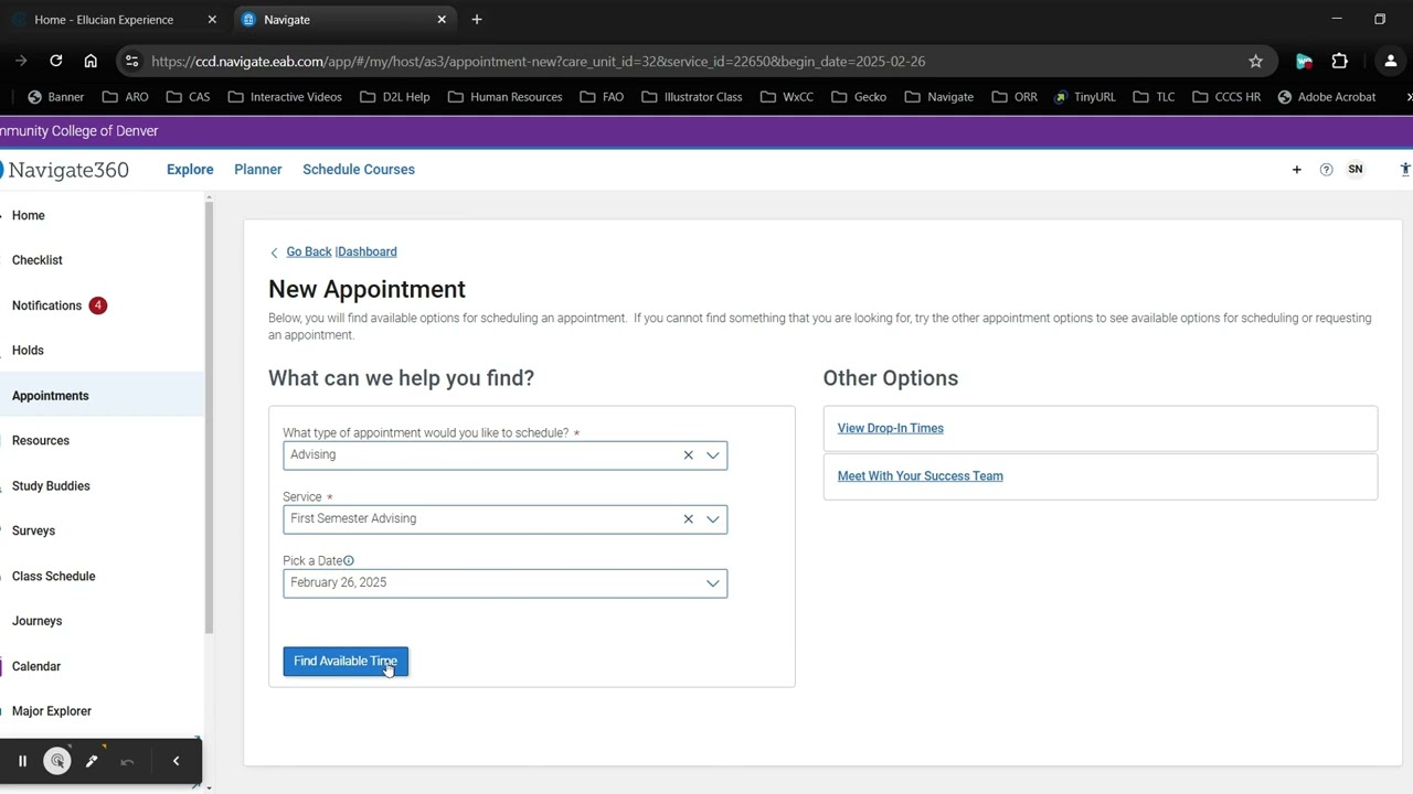 CCD - Navigate 360 - How to Book an Appointment with an Advisor