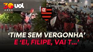 'EI, BAP, VAI...' E 'TIME SEM VERGONHA': TORCEDORES DO FLAMENGO PROTESTAM PRÉ-JOGO COM MADUREIRA