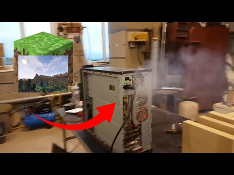 An old computer runs Minecraft with shaderpack 8k meme