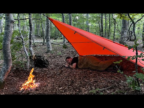 Solo Overnight, Camping in Croatia - Diamond Tarp Shelter, Bushcraft and Survival Skils - ASMR