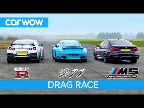 Nissan GT-R vs Porsche 911 Turbo vs BMW M5 Comp - £100K DRAG RACE, ROLLING RACE & BRAKE TEST