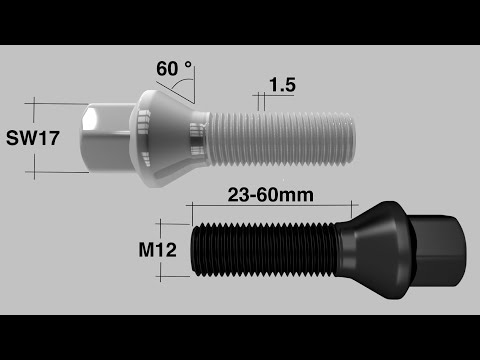 Radschrauben M12x1,5 23 mm bis 60 mm Blender 3D Animation