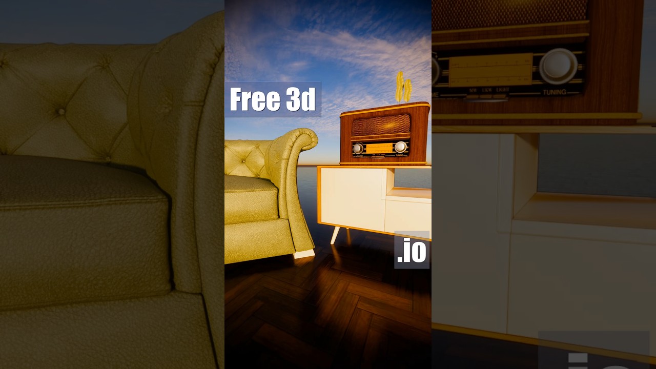 Free 3d models of chair, tv table, retro radio and figurines.