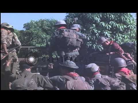 Vietnamese Special Forces and Jarai Montagnard troops board a truck to drive to D...HD Stock Footage