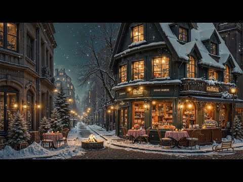 Quiet Winter Cafe Ambience ❄️ Warm Winter Jazz Instrumental Music & Snowfall for Work, Study, Relax
