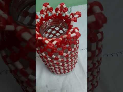 Multicolor flower vase -- made basket wire with bottle.