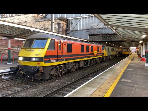 Class 90’s - 90011 & 90041 Crewe - Coatbridge Freightliner.Mon Feb 14th 23.