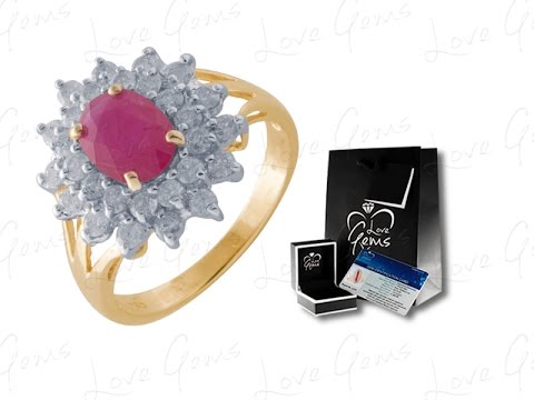 18ct Gold Ruby &  Diamond Cluster Ring