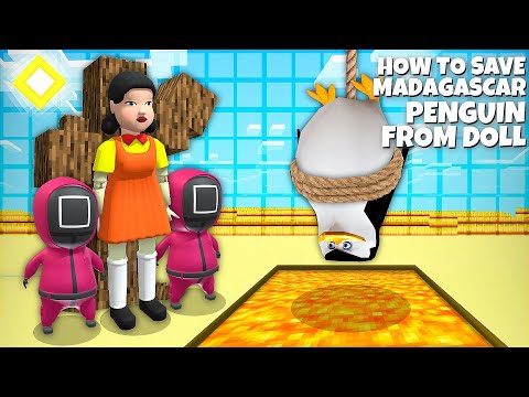 HOW to SAVE Madagascar PENGUIN from SQUID GAME DOLL in Minecraft - Squid game gameplay
