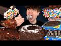 ASMR MUKBANG OREO CHOCOLATE ICE CREAM CAKE OREO BROWNIES CHEESECAKE DIP BARS COOKIES WITH MILK