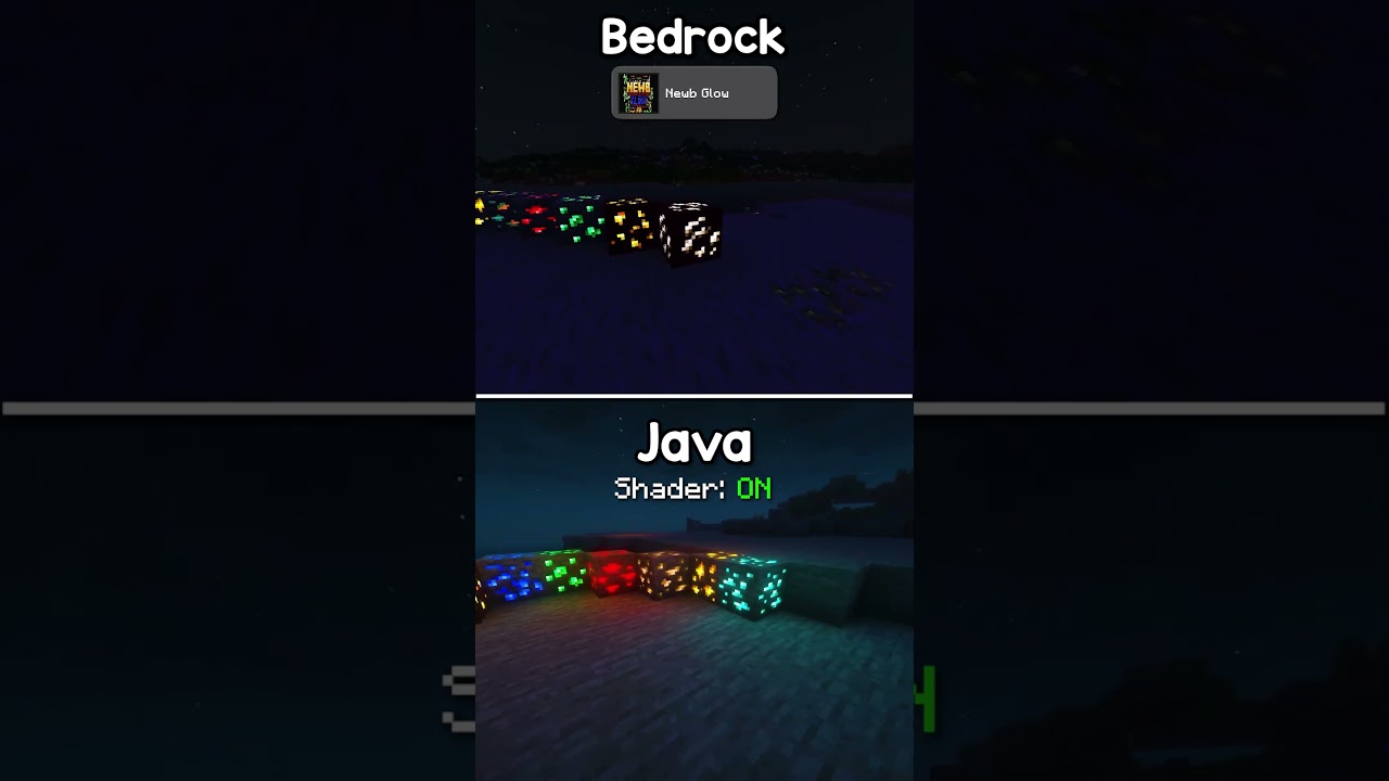 Minecraft Shaders Glowing Ores: Java (Complementary Unbound) vs. Bedrock (NEW)