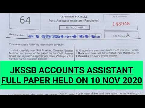 JKSSB ACCOUNTS ASSISTANT FULL PAPER 2020