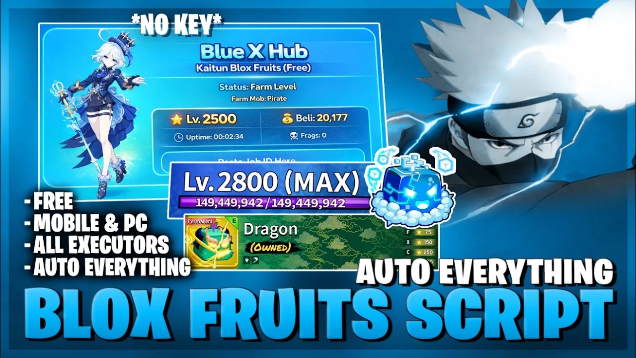 Blox Fruits Script — NO KEY, Auto Everything, Auto Farm, Fruit Sniper, Max Level (BEST)