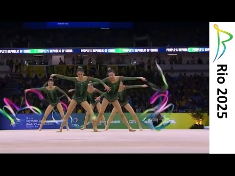 China Group 🥇 5 Ribbons Apparatus Final (27.550) 2025 Rio Rhythmic Gymnastics World Champions BRA