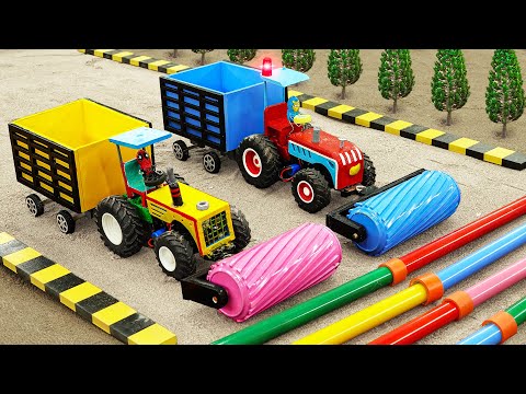 Diy tractor mini Bulldozer to making concrete road | Construction Vehicles, Road Roller #31