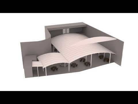 3D animation of a covered dining canopy at Oaks Park High School